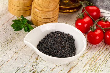 Black sesame seeds in the bowl