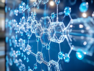 Digital Blueprint of a Futuristic Molecular Structure on Screen