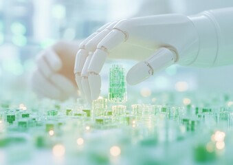 Robotic Precision in Eco-Friendly Tech Assembly Futuristic Cyberpunk Innovation