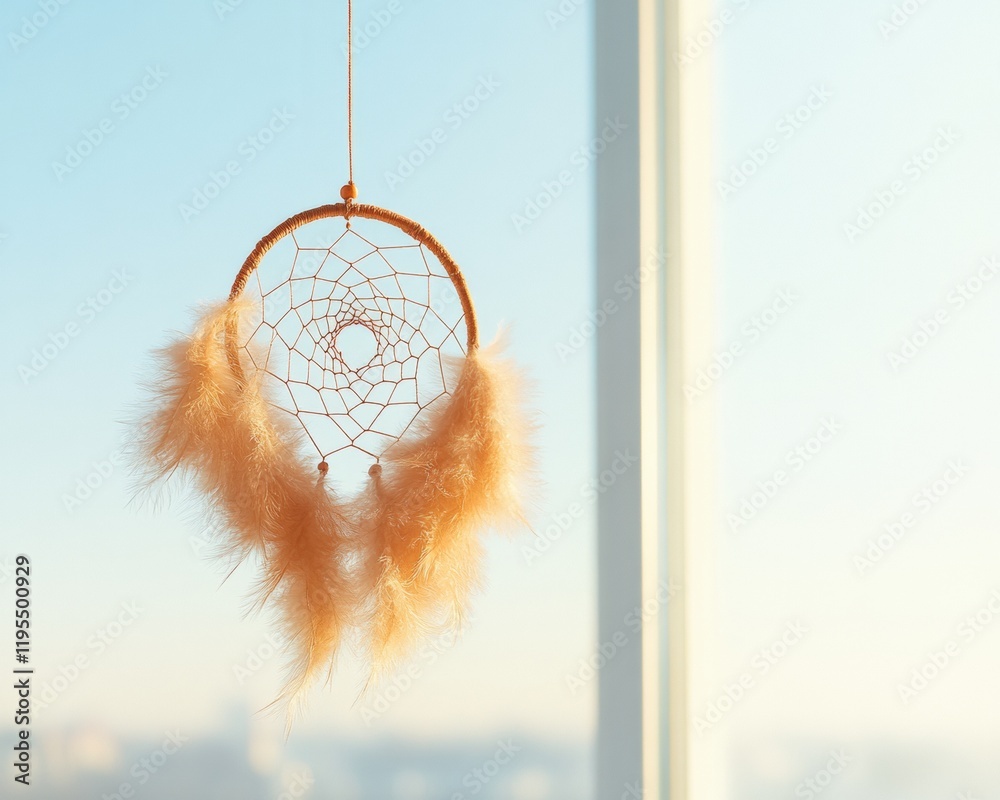 Poster ethereal dreamcatcher in sunlit window frame soft focus