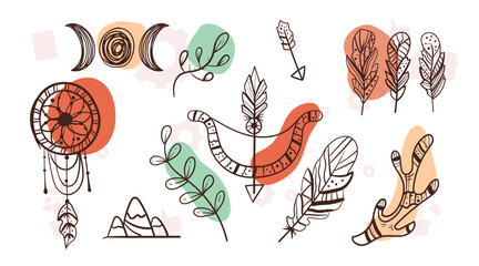 Collection of spring colorful flower elements vector. Set floral of wildflower, leaf branch, foliage on white background. Hand drawn blossom illustration for decor, easter, sticker, clipart, print.