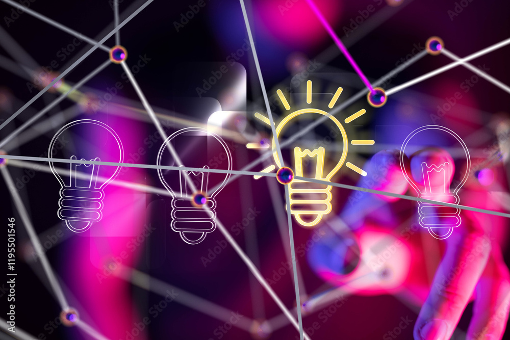 Poster Neural network 3D illustration. Big data and cybersecurity - 3d