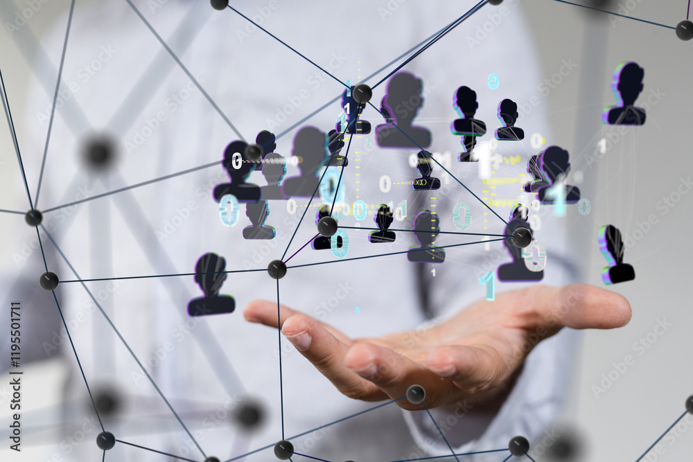 Poster Global network. Blockchain. 3D illustration. Neural networks and artificial intelligence. Abstract  3d