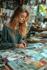 Fototapeta premium Caucasian Woman Crafting Collage in Artistic Workshop