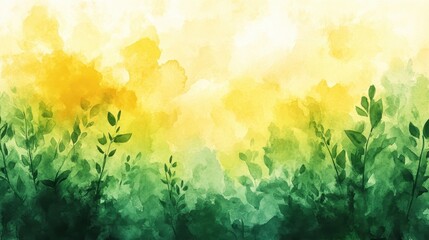 Obraz premium Abstract watercolor landscape with yellow and green foliage