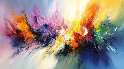 Vibrant abstract painting explodes with color dynamically arranged creating joyful energy. AI Generated