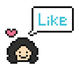 Cute pixel cartoon 8bit character woman lady feel love happy happiness like emotion lifestyle decoration life style 8 bit female girl fun happy like favorite mood game isolated 8bit PNG vector.