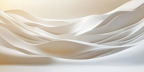 Obraz premium Soft, flowing white waves undulate gracefully in a bright studio, creating a calm atmosphere. The minimalistic design emphasizes elegance and tranquility