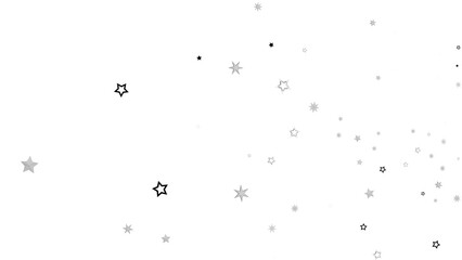 A digital illustration of scattered silver stars on a black background. The stars are of different...