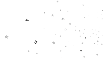 A digital illustration of scattered silver stars on a black background. The stars are of different sizes and create a sparkly, glittering effect.