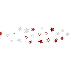 An abstract design featuring red and white stars scattered against a black background.