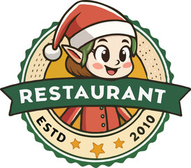 Circular badge style restaurant logo featuring chef's hat at the top. Generative AI.