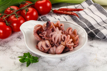 Marinated baby octopus in the bowl