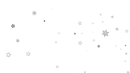 A digital illustration of scattered silver stars on a black background. The stars are of different sizes and create a sparkly, glittering effect.