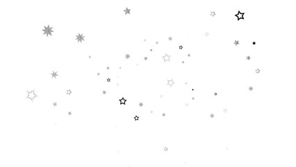 A digital illustration of scattered silver stars on a black background. The stars are various sizes and arranged randomly, creating a sense of movement and excitement.