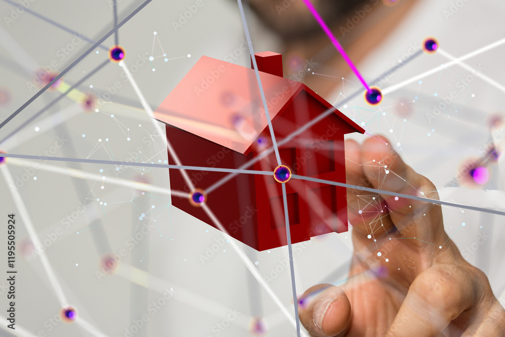 Poster house. data Big data visualization background.Abstract technology - 3d