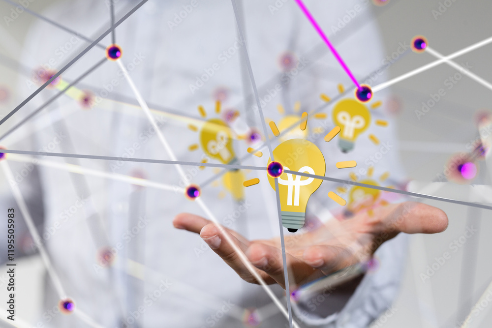 Poster Neural network 3D illustration. Big data and cybersecurity - 3d
