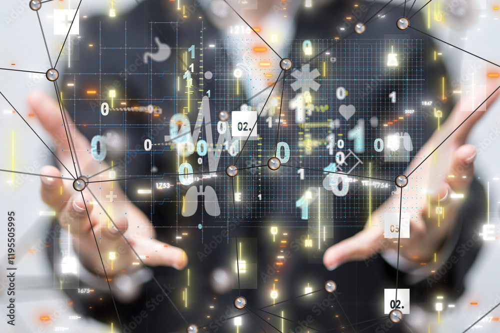 Poster digital medical futuristic interface 3d rendering