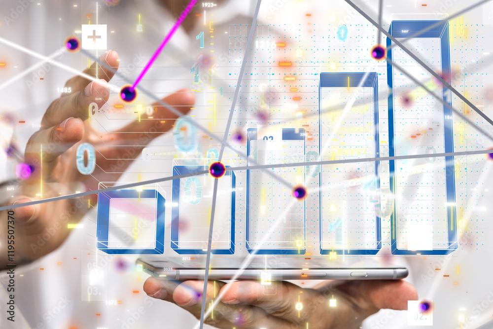 Poster diagram futuristic wave, futuristic data stream - 3d