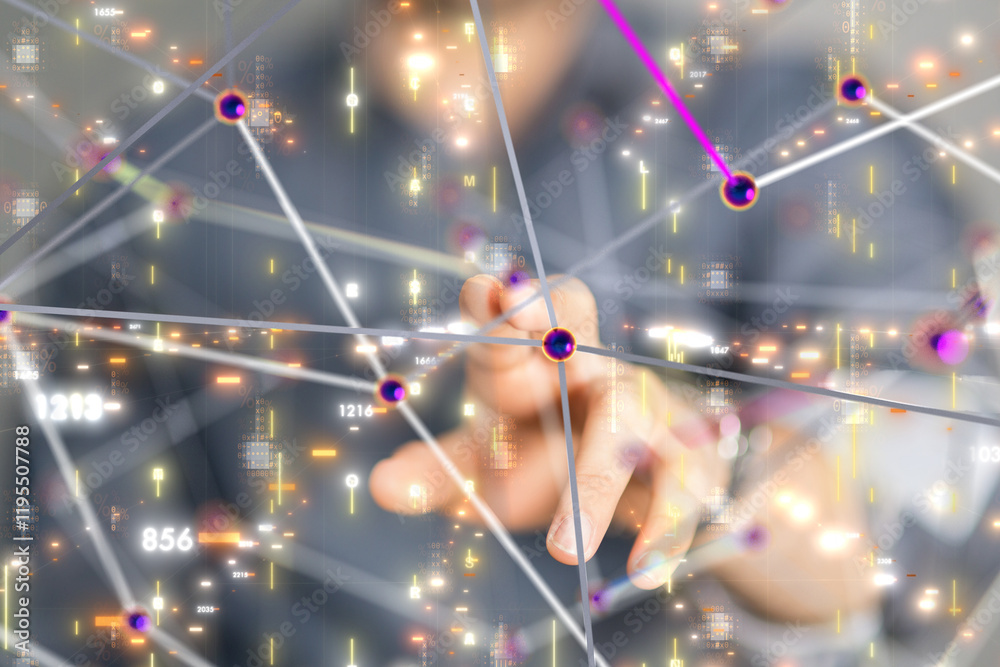 Poster Neural network 3D illustration. Big data and cybersecurity - 3d