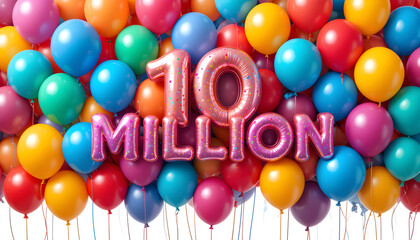 Balloons background 10 million complete celebration text 