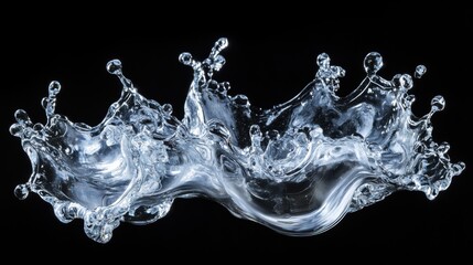 Dynamic explosion of water captured in stunning detail amidst a stark black background showcasing frozen motion and clarity
