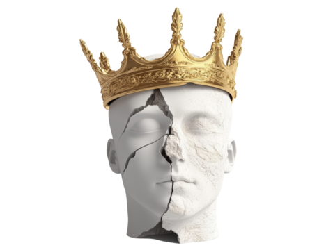 Isolated Cracked Head with Golden Crown 3D Render - Powered by Adobe