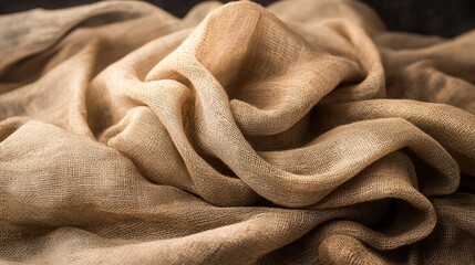 Draped Beige Burlap Fabric Texture Background