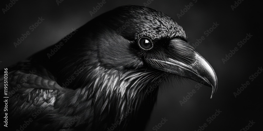 Wall mural a raven with glossy black feathers is captured in a close-up view, revealing its sharp beak and inte