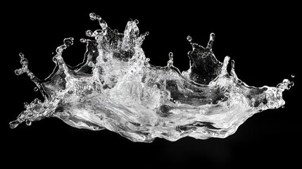 Dynamic water splash captured in crystal clarity, showcasing frozen motion against a stark black background for maximum contrast and detail