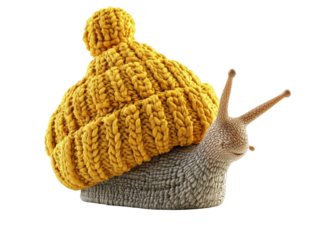 Isolated Snail with Yellow Knit Cap