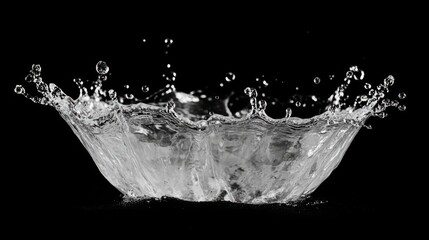 Captivating water splash bursts with dynamic forms against a stark black backdrop, revealing intricate details of frozen motion
