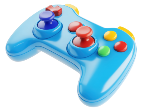 Isolated Blue Gaming Controller with Buttons