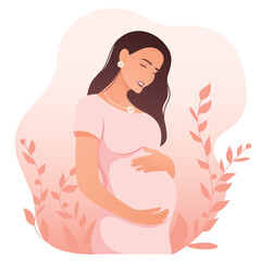 Vector image of a pregnant girl. Concept of pregnancy and bearing a child. Element for your design