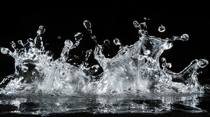 Dynamic water splashes create stunning forms against a deep black backdrop showcasing the beauty of frozen motion
