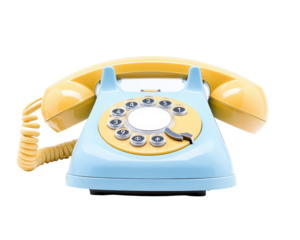 Isolated Light Blue and Yellow Rotary Phone Front View