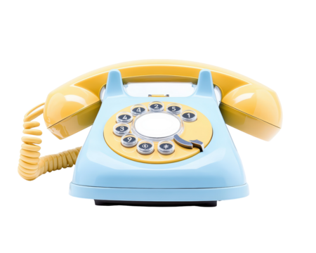 Isolated Light Blue and Yellow Rotary Phone Front View