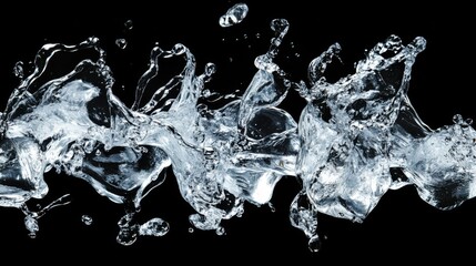 Dynamic water splashes create a mesmerizing display of motion and clarity against a black background, showcasing nature's artistry