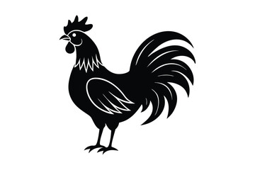 Silhouette illustration of a rooster standing on two legs.eps