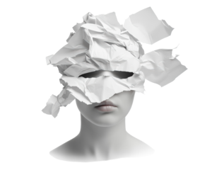 Isolated Woman's Face Covered in Crumpled Paper