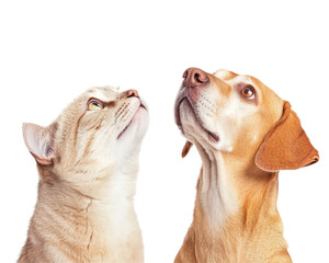 Isolated Cat and Dog Looking Up