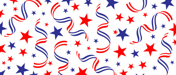 4th of July stardust scatter. American Independence Day stars background. Red blue stars confetti in USA flag colors for Independence Day. Vector EPS10
