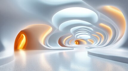 Obraz premium Stunning futuristic interior design showcasing smooth, flowing lines and soft lighting, perfect for modern architectural concepts and creative spaces.