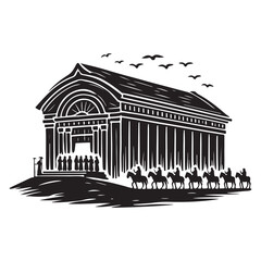 The Ark of the Covenant Silhouette Vector Illustration, Solid White Background.