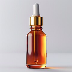 glass bottle and collagen drops realistic, top view. Aromatherapy oil. Cosmetic skincare anti-age fluid