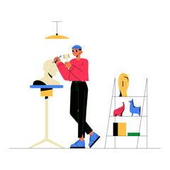 Male Artist Sculpting Bust In Flat Vector Illustration Symbolizing Creativity, Art Craftsmanship, And Artistic Expression, Isolated On White Background