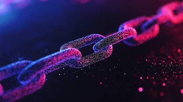 Blockchain network visualized as a glowing chain of encrypted nodes symbolizing tamper-proof data protection