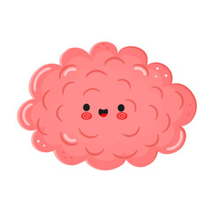 Cute pink Brain character with a happy face on a white background