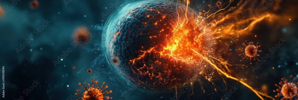 Fototapete magnified view of a human cell under attack by a virus illustrating the complexity of cellular inter