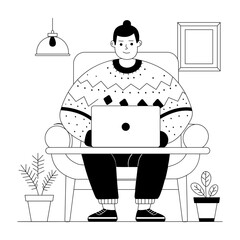 A hand drawn illustration of a character doing remote job